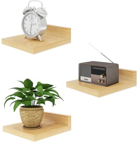 IBUYKE Lot de 3 petites étagères murales flottantes en bois naturel pour chambre à coucher, salle de bain, cuisine RF-GB505N-3