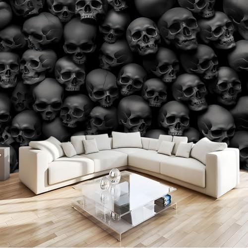 Tapete 3D Fototapete Totenkopf Gothic Grau 350x256 cm Vliestapete Wandtapete Wandbilder 3D Druck Foto Tapeten für Wohnzimmer Schlafzimmer Vlies Tapete Motivtapeten