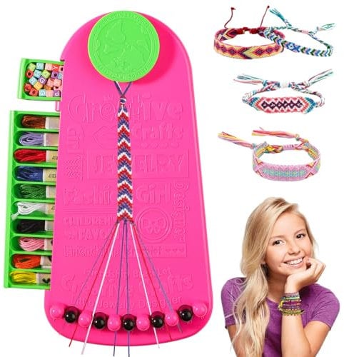 HTTYHT Friendship Bracelet Making Kit DIY Bracelet Making Kit for Kids Creative Gifts Hand Rope Braider Kit with 10 Pre-Cut Threads Arts and Crafts for Kid Girl 6-12 Years Birthday Gifts Party Present