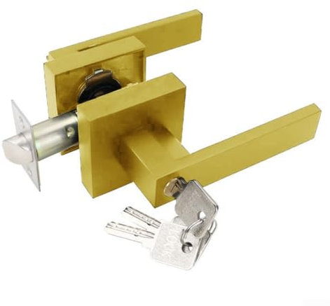 Door Handles, Bedroom Door Handles With Lock, Square Door Lock Set, Door Handles Internal, Entrance Knob Set, For Internal Wooden Doors(gold)