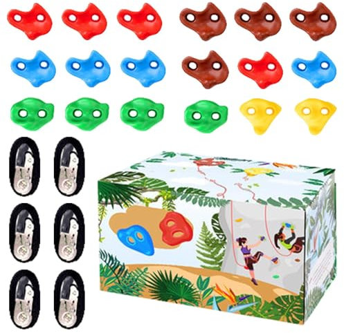 Uonguon Kids Rock Climbing Holds | 18-Piece Tree Climbing Kit | Indoor Climbing Wall Accessories for Playground Fun, Safe Outdoor Climbing for Children at Home | Rock Climbing Holds