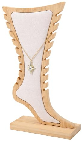 CHGCRAFT 1 Set Fuß Geformt Bambus Schmuckständer Halskette Halter Fuß Display Storage Showcase Stand für Knöchel Schmuck Display, antik weiß, 8,27×2,76×11,22 Zoll