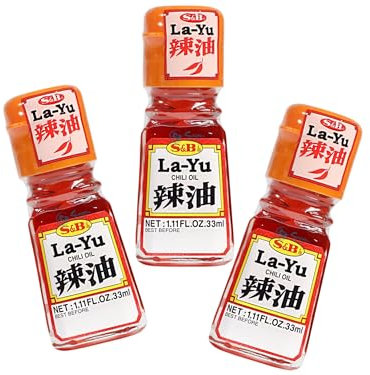 S&B LA-YU Lot de 3 bouteilles d'huile de piment chinoise avec huile de sésame OG ASIA 99 ml