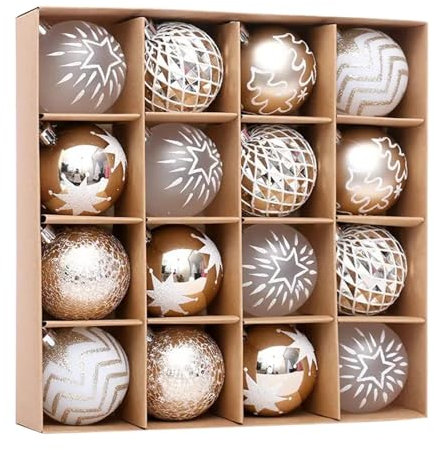 perfk 16x Weihnachtsdeko Christbaumkugeln Christbaumschmuck Bruchsichere Weihnachtskugeln für Festliche Feiertagsdeko, Champagner Gold