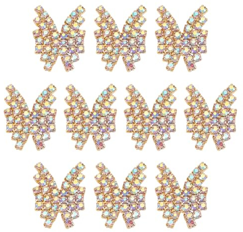 MAYJOYDIY 10 Stück Kristall AB Strass Schmetterlingsknöpfe 1 Loch Gold Strass Verzierung Nähknopf Mit Schaft Handarbeitsknopf Für DIY Schmuck Hochzeitsdeko Brautstrauß Haarschmuck