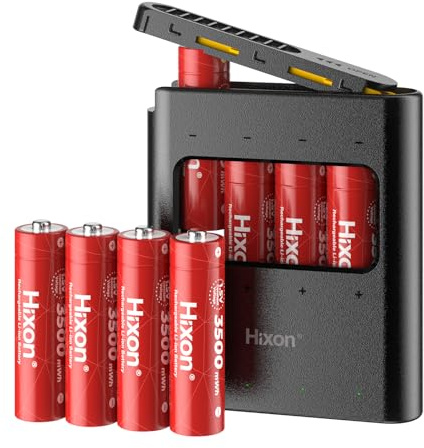 Hixon Wiederaufladbarer Lithium AA ACCU, AA Li-Ion Akku 1,5V 3500 mWh, 8 Pack Wiederaufladbare AA Lithium Akkus mit Ultradünnem Ladegerät