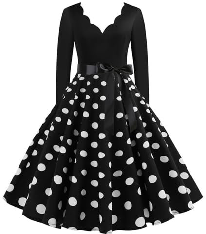 Rockabilly Schuhe Damen, Rockabilly Kleider Damen 50er 60er Jahre Kurzarm Polka Dots Coctailkleid Vintage Swing Kleider Hochzeit Festlich Knielang Kleid Tunika Partykleid Ballkleid Faschingskostüme