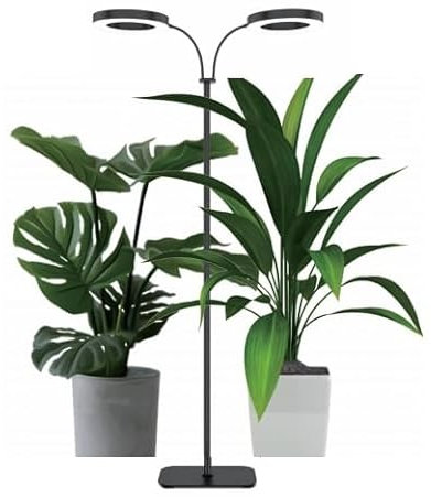 SIMKIWO Pflanzenlampe, 2 Köpfe 192 LED Vollspektrum Pflanzenlich mit Standfuß, 3 Farben Grow Light mit 3/9/12H Auto-Timer & 360° flexibler Schlauch, 58-170 cm Höhenverstellbar für Zimmerpflanzen
