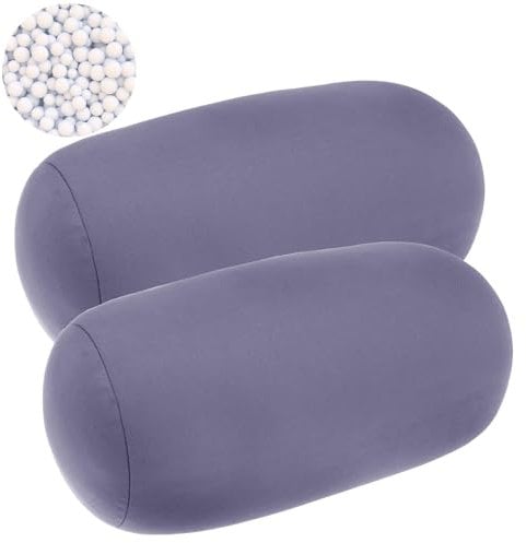 OGMBI 2 Pcs Microbead Roll Pillow, Microbead Bolster Tube Pillows, 30 x 16 cm Round Cervical Neck Roll, Squishy Sleep Neck Support Pillow for Travel Home Sofa Bed (Grey)