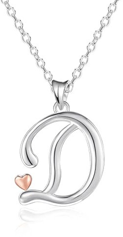 Mesovor 925er Sterling Silber Ketten für Damen, Zierliche Initiale Halskette mit Herz in Roségold, Schmuckgeschenke für Mutter, Schwester, Tochter, Ehefrau (Buchstaben-D)