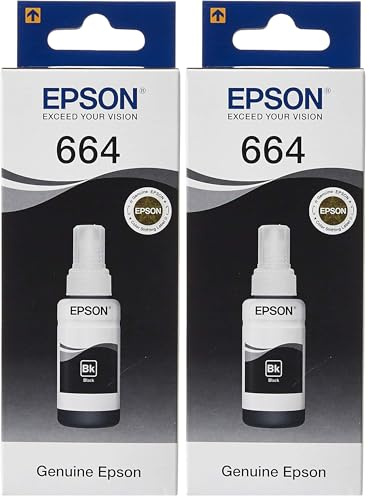 Epson 664 EcoTank Noir, Bouteille d'encre d'origine, L300 L355 L555 ET-2500 ET-2550 ET-2600 ET-2650 ET-4500 ET-14000 (Lot de 2)
