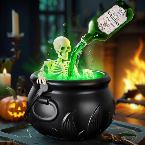 KOBONA Halloween Witch Bucket, Skeleton Potion Witches Cauldrons - DIY Cauldron with Magic Floating Potion Bottles & Diffuser, Trick or Treat, Halloween Cauldron Decor