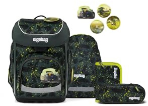ergobag Schulranzen-Set cubo Set MähdreschBär - Grau | Ergonomischer Schulranzen klassisch 5-teilig für die 1. Klasse der Grundschule