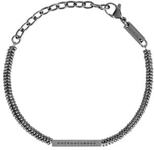Breil, Kollektion Ted Ext, Herren-Armband aus poliertem Stahl, mehrschichtige Kette mit zentralem Element mit weißen Zirkonia, verstellbarer Verschluss, Länge bis zu 22 cm, Geschenkidee für Herren