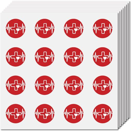 CREATCABIN 128 Mini Kreuz Aufkleber Herzschlag Aufkleber Wasserdichter Kunststoff Rund Kleines Medizinisches Emblem Kunstdekor Planer Aufkleber Für Scrapbooking Kalender Alben Zeitschriften Helm