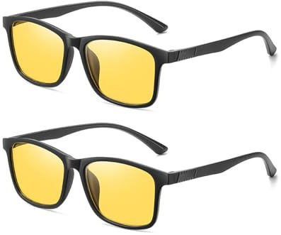 ALONK 2 Stück Nachtsichtbrille für Autofahrer, Polarisiert und Anti-blendung Nachtfahrbrille Herren Damen mit Gelbe Gläser für Autofahren, Angeln, Skifahren