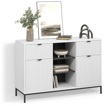 Livinity Kommode Aterno, Weiß, 120 x 81.2 cm mit 2 Schubladen und 2 Türen