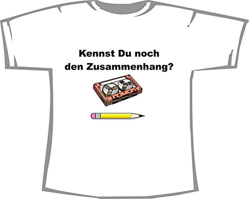 Lustiges weißes Retro Fun T-Shirt mit Spruch (Kassette/Tonband/Bleistift): Kennst Du noch den Zusammenhang?