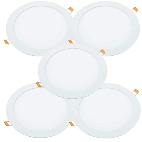 JANDEI – Packung mit 5 LED-Einbau-Downlights, 18 W, 1440 Lumen, runde Form, Einbauloch Ø 200 – Ø 205 mm, extra flach, 13 mm Tiefe, Warmweiß 3000K, inklusive Transformator (Warmes Weiß 3000K)