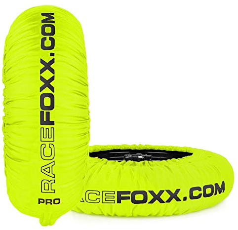 RACEFOXX PRO Reifenwärmer Tyre Warmers 80/100° C Heiztemperatur SUPERBIKE, 120/17 vorne und 180 bis 200/17 hinten, neon gelb Heizdecken Rennsport Motorrad