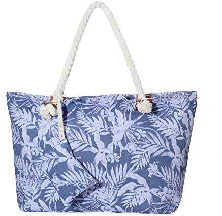 DonDon Strandtasche XXL mit Reißverschluss - Umhängetasche Damen, Shopper Tasche Damen im Beach Look mit Schulterriemen - Urlaub Must Haves Beach bag - florales St Tropez