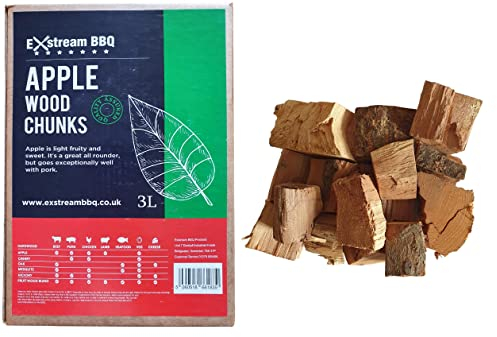 Exstream BBQ Barbecue Smoking Wood Chunks Food Smoke Apple, Hickory, Oak, Cherry, Mesquite 100% Natural No Chemicals (Apple 3 Litre)