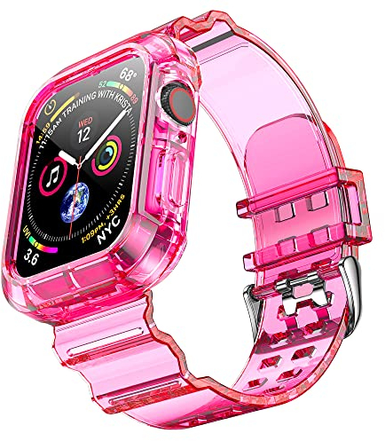 NotoCity Correa Compatible con Apple Watch SE, para Apple Watch Serie 8/7/6/5/4/3/2/1 38mm 40mm 41mm Correa de Repuesto con Funda, Creativa,Transparente (Rojo)