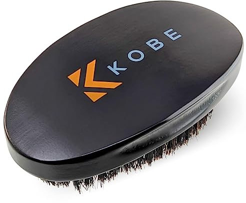 Kobe Grant Palm Brush Haarbürste, 100 % natürliche Wildschweinborsten, Haarbürste im Militärstil, funktioniert gut mit Bartölen – dunkles Holz