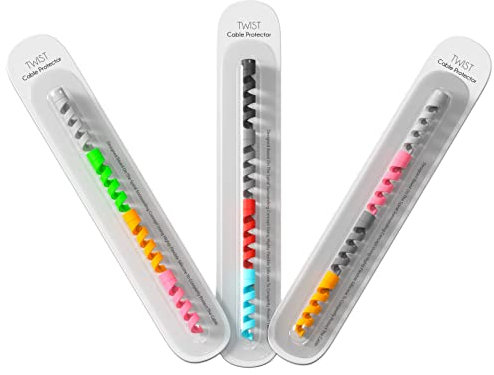 LS LAPSTER Spiral Cable Protector Set of 3 (12 Pieces) - Black, White - 100mm Length - Silicone - Wrap-Around
