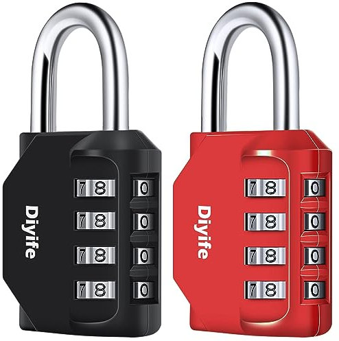 Diyife Combination Padlock, [2 Pack] 4 Digit Lock Combination, Padlock Weatherproof Outdoor for School Gym Locker, Shed, Fence, Hasp, Garage(Black & Red)