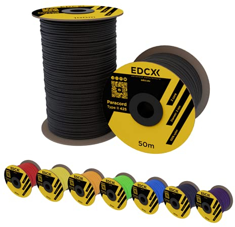 EdcX 3 mm Nylon Paracord 425 (15, 30, 50 and 100m) – 3 mm Type II, 100% Nylon Rope, 3 Strand Rope, 3 mm Nylon Rope in Many Colors (Black, 50 m)