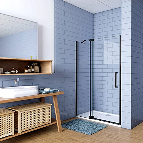 Porta Doccia per Nicchia 90x195cm Apertura Battente 2 Pannelli vetro 8mm | Anticalcare, Vetro Temperato, Telaio Nero Opaco