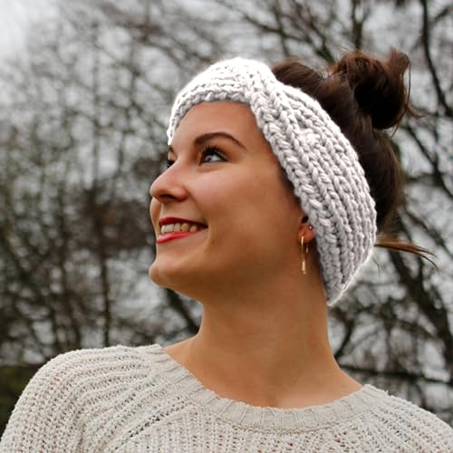 myboshi Strickring-Set Stirnband Arona, inkl. No.1-Wolle, Strickring, Anleitung, Wolle und Label, Strickringpaket, für Anfänger geeignet, Loom-Set 30% Merinowolle Beige mit Strickring