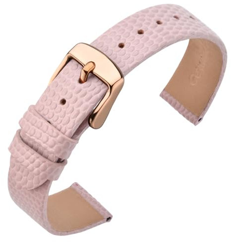 ANNEFIT Uhrenarmband 18mm Leder für Damen, Eidechsen-Prägung Ersatzarmband mit Edelstahl Roségold Schnalle (Rose)