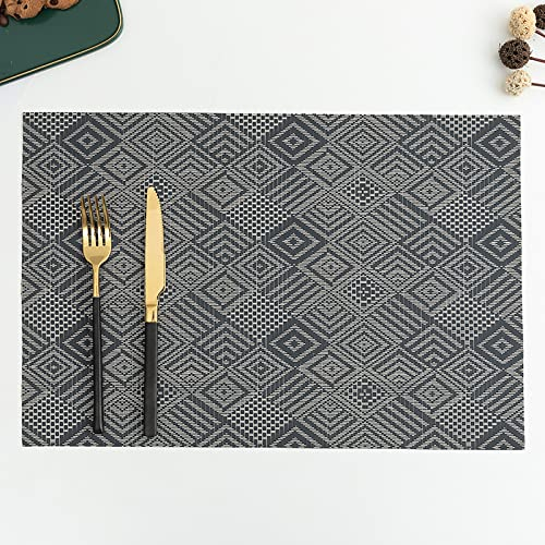 Tovagliette Americana Rombo Nero Tovagliette Colazione PVC Tovagliette Americana Plastica Lavabili Antiscivolo Sottopiatti Resistente Al Calore Sotto Piatti Da Tavola 30x45cm 8 Pcs