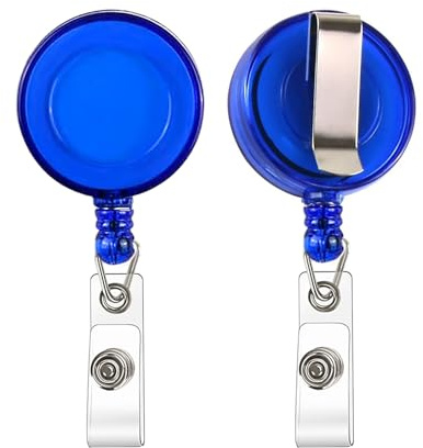 JANYUN 50 Pcs Retractable Badge Reels Clip Holders with Hanging ID Name Card Key Chain for Office Worker Nurse (Blue)