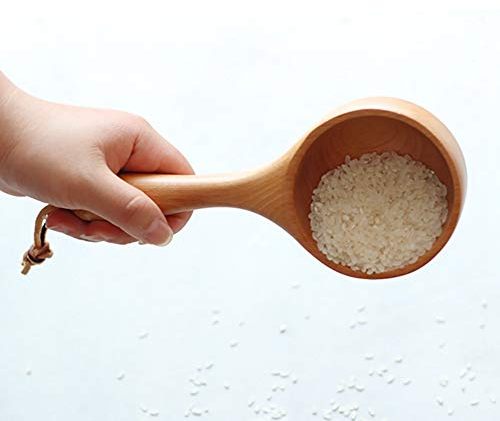 URMAGIC Wooden Bath Salt Scoop with Hanging Rope - Round Serving Soup Scoop and Honey Coffee Spoon - Canisters Flour Ladles