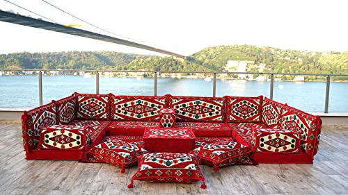 Rote Farbe U-förmiges arabisches Sofa-Set, arabisches Majlis, türkisches Boden-Sitzset, orientalische Bodensofas, Bodensofas für den Innenbereich, Bodenkissen, Sofabezug, Sofaüberzug (Nur Sofa U)