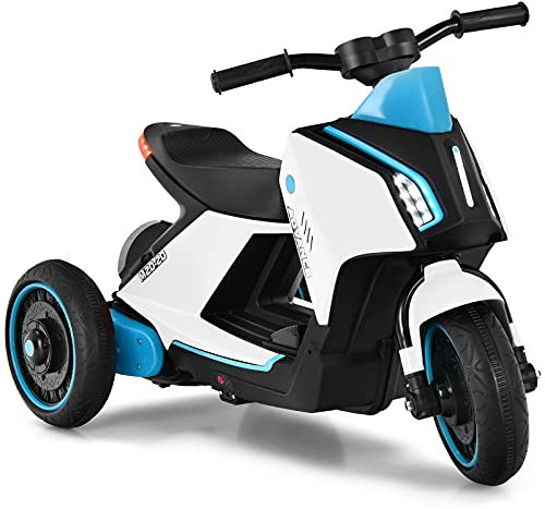 COSTWAY 3 Wheels Kids Electric Motorbike, 6V Children Ride on Motorcycle with Music, LED Lights, Horn and Story, Battery Powered Vehicle Toy Car for Boys Girls (White)