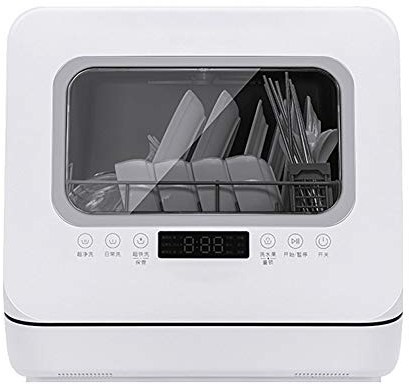 Lavavajillas de sobremesa Compacto portátil de encimera, Integrado, con 6 Cubiertos, Almacenamiento Antibacteriano, con función de Lavado de Frutas y Verduras, Pantalla LED, Blanco