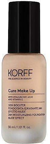 Korff Skin Booster feuchtigkeitsspendende Foundation 24h, Nude-Effekt mit Hyaluronsäure und Vitamin E, dünne und seidige Textur, niedrige Abdeckung, Nude 05, 30 ml