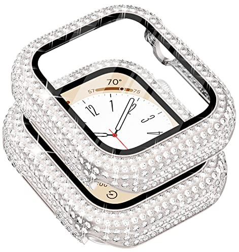 Surace X-Link Edelstahl-Armband, kompatibel mit Apple Watch | Crystals Diamond Protective Face Cover Bumper with Tempered Glass Apple Watch Case Sensitive Touch Clear