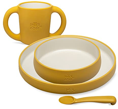 Juego de Vajilla Bebe Interbaby | Set Vajilla Infantil 5 Piezas Plato Llano, Bo, Cuchara, Tenedor y Vaso Antigoteo Aprendizaje | Apta para Microondas y Lavavajillas, Mayores de 6 Meses