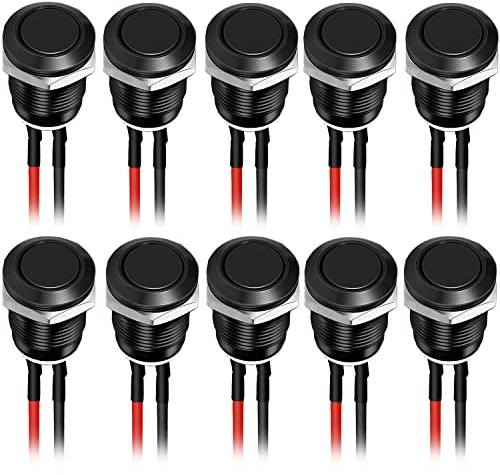 RUNCCI-YUN 10×12mm Impermeable Momentáneo Pulsador metal, Provisional Mini Botón, Pulsador Redondo,para Trompeta de Coche, PC, Lámpara de Mesa, Timbre de Casa(Cabeza Plana negro)
