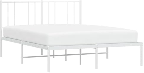 vidaXL Bettgestell, Bettrahmen mit Kopfteil Lattenrost, Metallbett Bett für Schlafzimmer, Doppelbett Gästebett, Metall Weiß 120x200cm