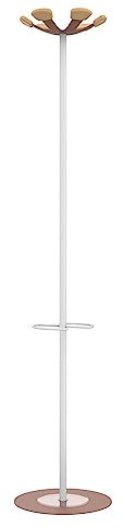 Unilux Aurora Porte Manteau sur pieds, 6 Patères en Hêtre, Blanc et Rouge Brique