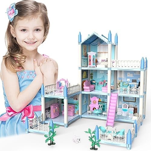 AnJeey Casa de Muñecas Kit de Juguete con Castillo Simulado, Que Incluye Muebles y Múltiples Escenarios Familiares, Regalo de Juguetes para Niños de 6+ Años