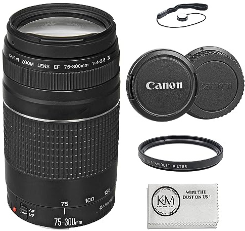 Canon EF 75-300mm f/4-5.6 III Lens Bundled with 58mm UV Filter + Lens Cap Keeper + Microfiber Cleaning Cloth (4 Items)