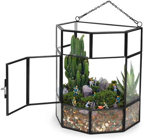 REDHUGO Hängendes Glas-Pflanzenterrarium, handgefertigt, Mini-Gewächshaus für den Innenbereich für Sukkulenten & Luftpflanzgefäß, Terrarium mit Deckel, geometrisches Glas-Terrarium für Heimbüro, Wand-