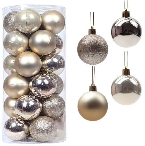 Vorkhuaeri 24x Weihnachtskugeln Baumkugeln 2023 Party Hochzeit Ornament Christbaumkugeln Xmas-Dekor Party (Beige,L-3CM)